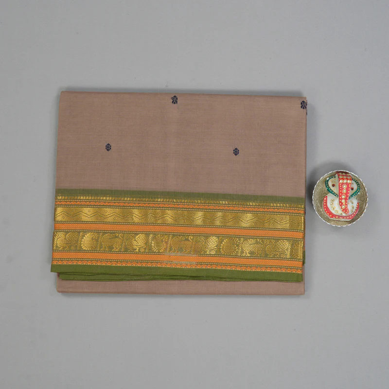 Hayagrivas Light Brown Handloom Chettinad Cotton Saree KBE2156A3-1