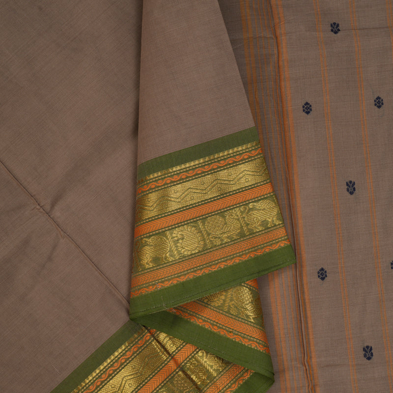 Hayagrivas Light Brown Handloom Chettinad Cotton Saree KBE2156A3-1 - Image 2