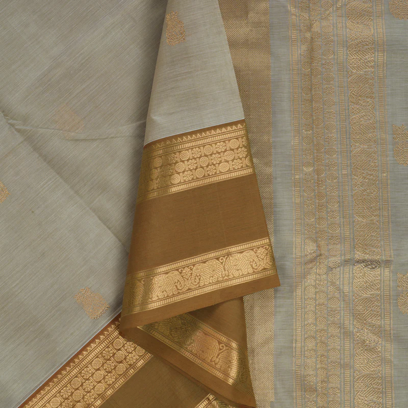 Hayagrivas Light Grey Kanchi Silk Cotton Saree SSCBF38D6-13 - Image 2