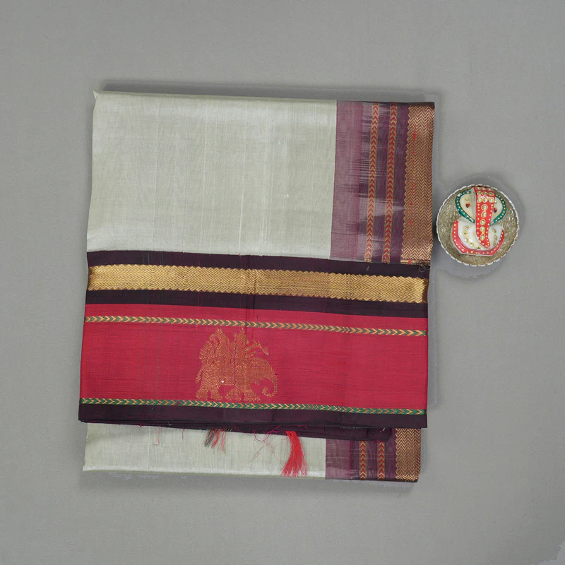 Hayagrivas Light Grey Pure Silk Cotton Saree SSCBF56E8-2 - Image 2