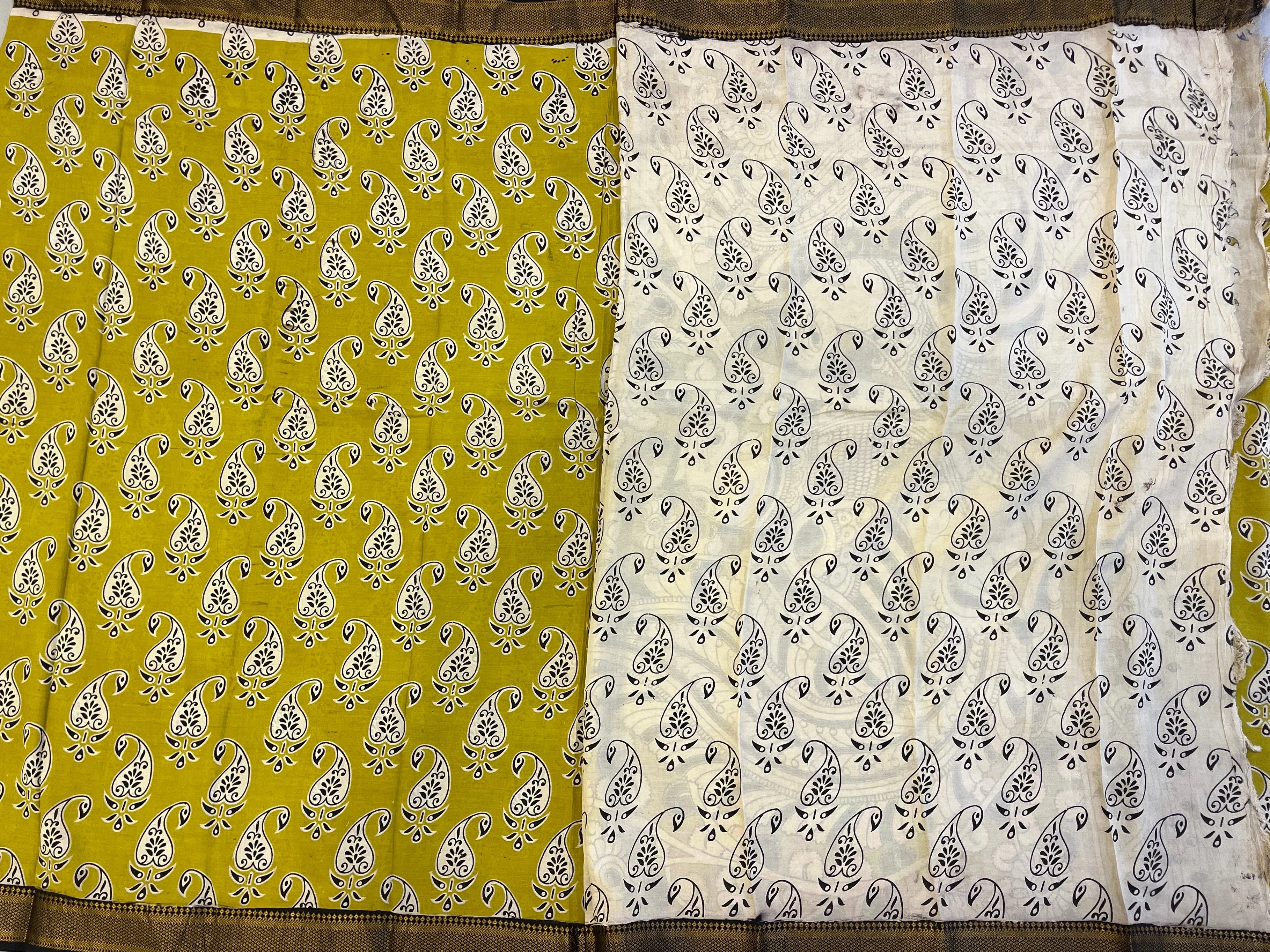 Hayagrivas Lime Green & Blue Kalamkari Sarees - Image 4