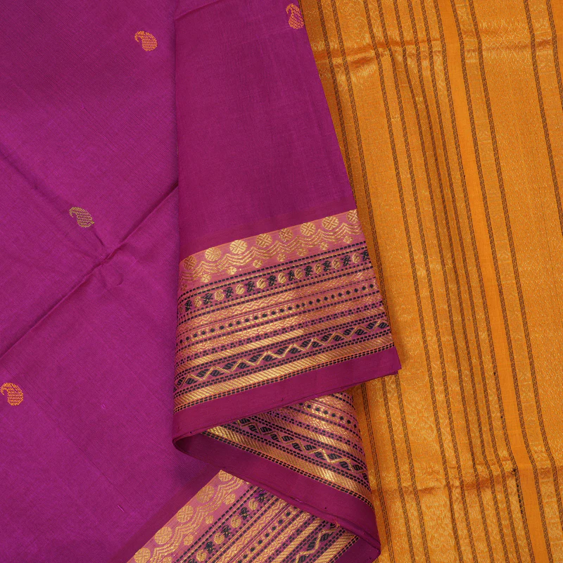Hayagrivas Magenta Kora Silk Cotton Saree SSCBF14D6-31 - Image 2