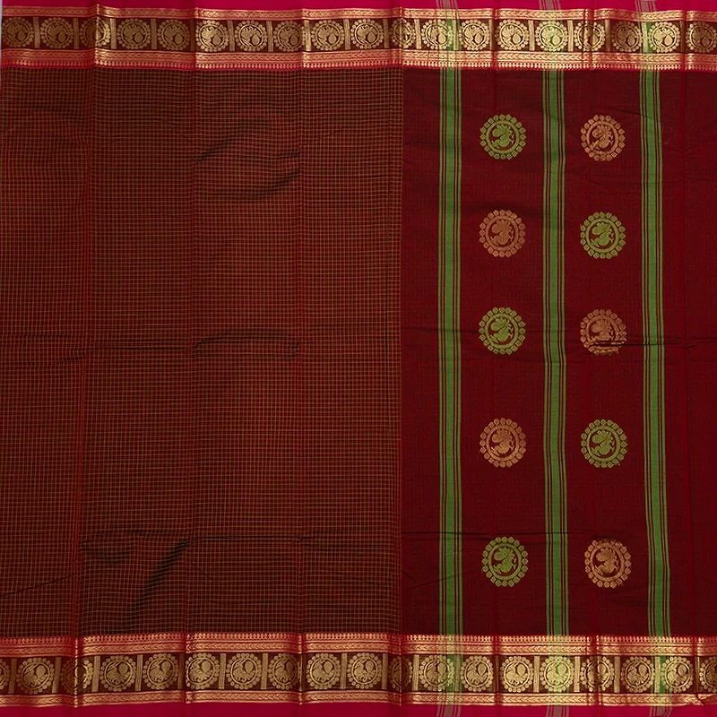 Hayagrivas Maroon Handloom Chettinad Cotton Saree KSBE1H14-8 - Image 3