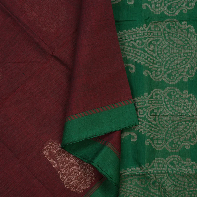 Hayagrivas Maroon Handloom Cotton Saree KBE2143A13-5 - Image 2