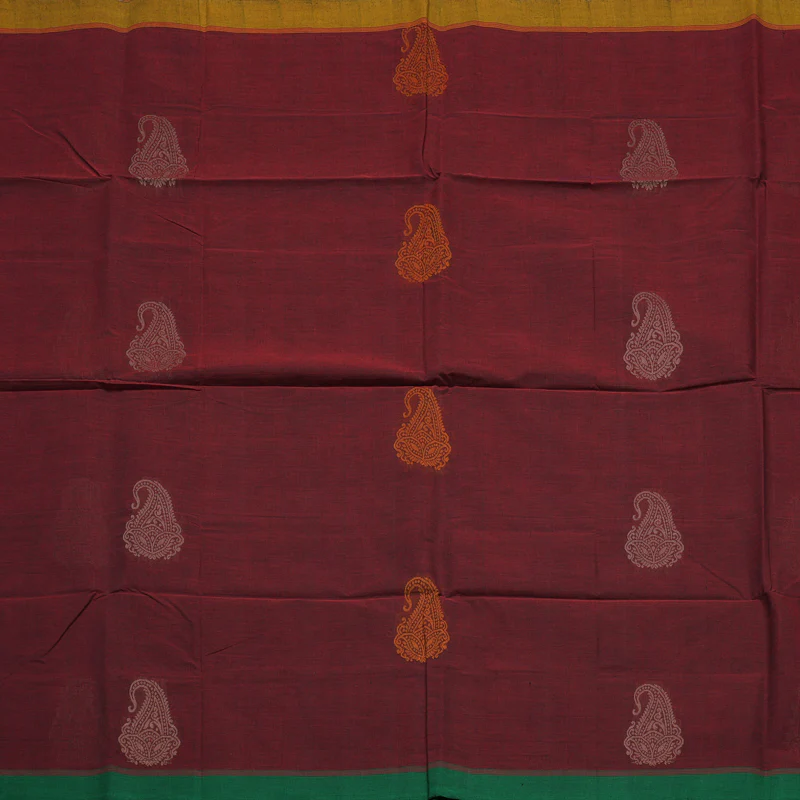 Hayagrivas Maroon Handloom Cotton Saree KBE2143A13-5 - Image 3