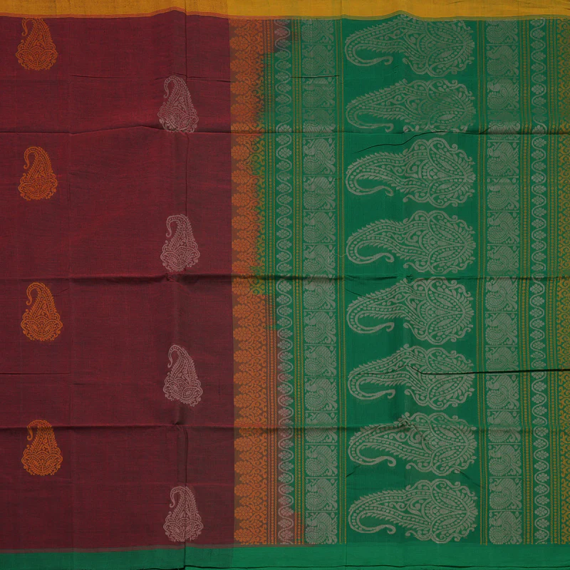 Hayagrivas Maroon Handloom Cotton Saree KBE2143A13-5 - Image 4