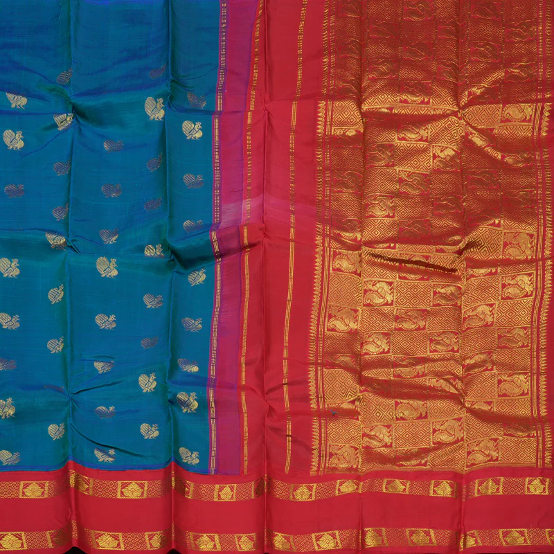 Hayagrivas Mayilkazhuthu Pure One-sided border Kanjivaram Silk Saree KBE1871L7-3 - Image 4