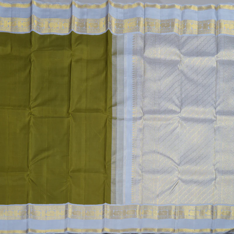 Hayagrivas Mehendi Green Handloom Kanjivaram Silk Saree with Silver Grey Border KBD1561A1-10 - Image 5
