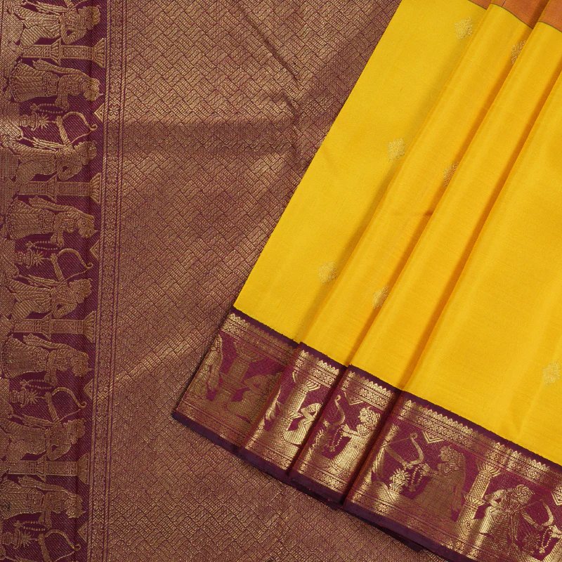 Hayagrivas Mubagam(Green,Pink And Yellow) Handloom Kanjivaram Silk Saree with Wine Maroon Border KBD1852B5-1 - Image 2