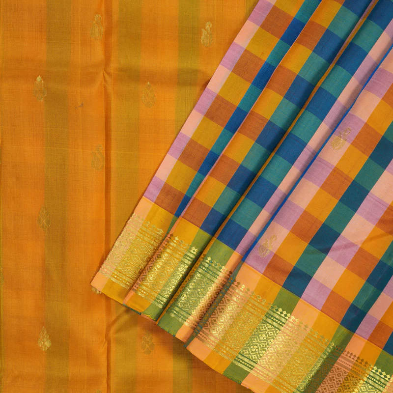 Hayagrivas Multicolour Checks Pure One-sided border Kanjivaram Silk Saree KBF47D2-2 - Image 2