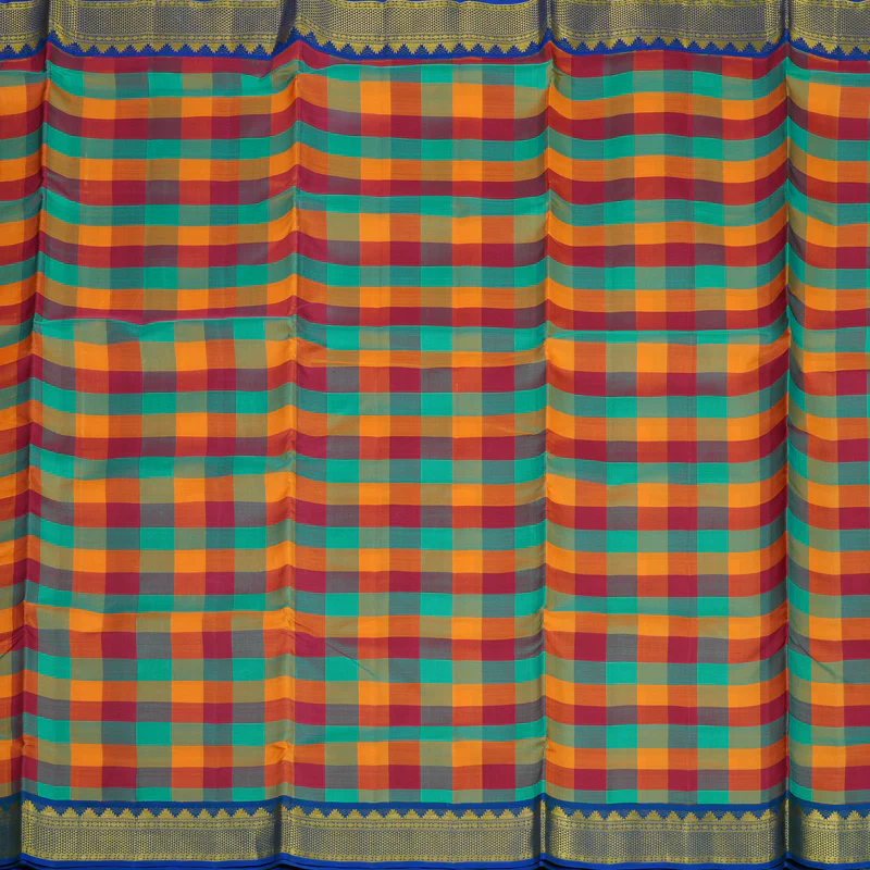 Hayagrivas Multicolour Checks Pure Ten Yards Silk Madisar with Peacock Blue border KBE945H5-1 - Image 3