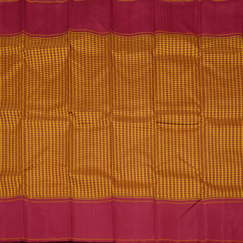 Hayagrivas Mustard With Maroon Checks Thread Work Silk Saree with Maroon border KBE1798B5-4 - Image 3