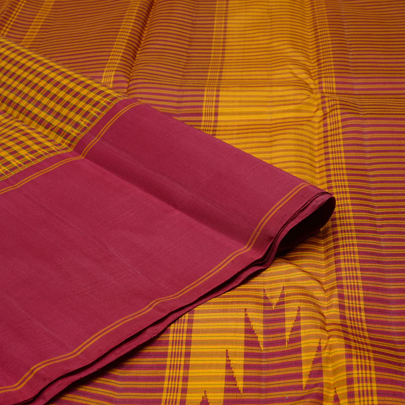Hayagrivas Mustard With Maroon Checks Thread Work Silk Saree with Maroon border KBE1798B5-4 - Image 4