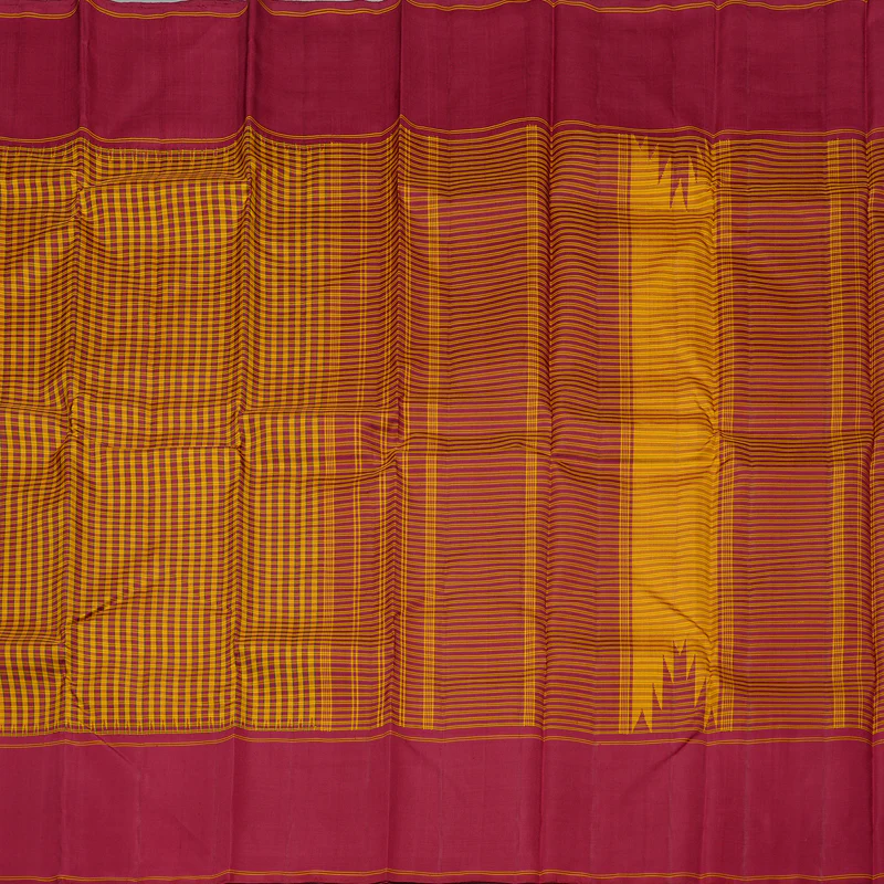 Hayagrivas Mustard With Maroon Checks Thread Work Silk Saree with Maroon border KBE1798B5-4 - Image 5