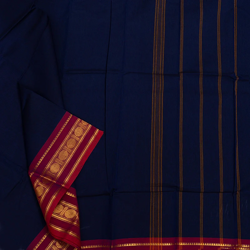 Hayagrivas Navy Blue Handloom Chettinad Cotton Saree KSBE1H2-24 - Image 2