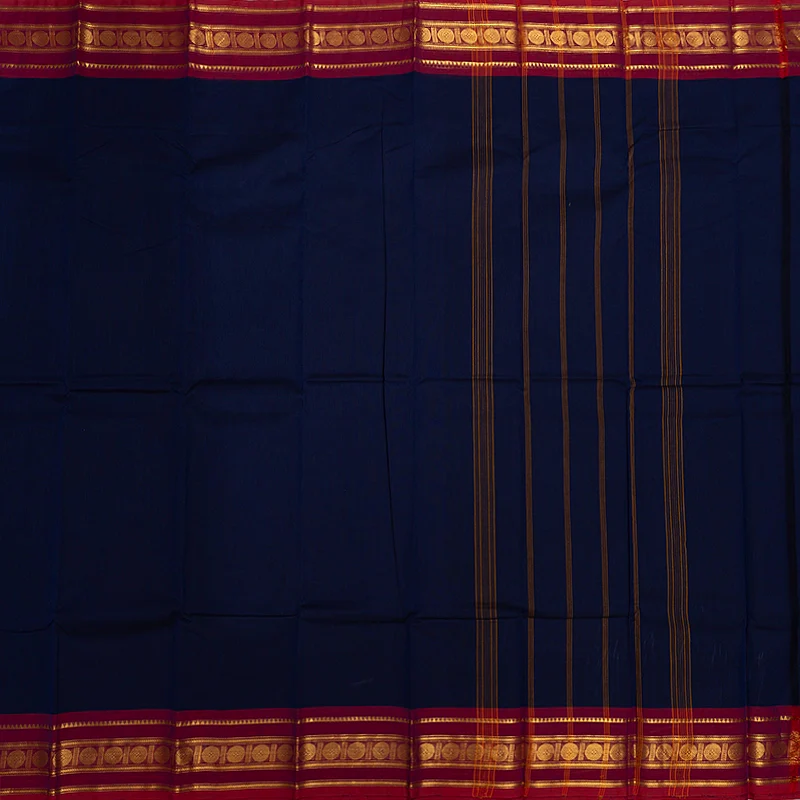 Hayagrivas Navy Blue Handloom Chettinad Cotton Saree KSBE1H2-24 - Image 3