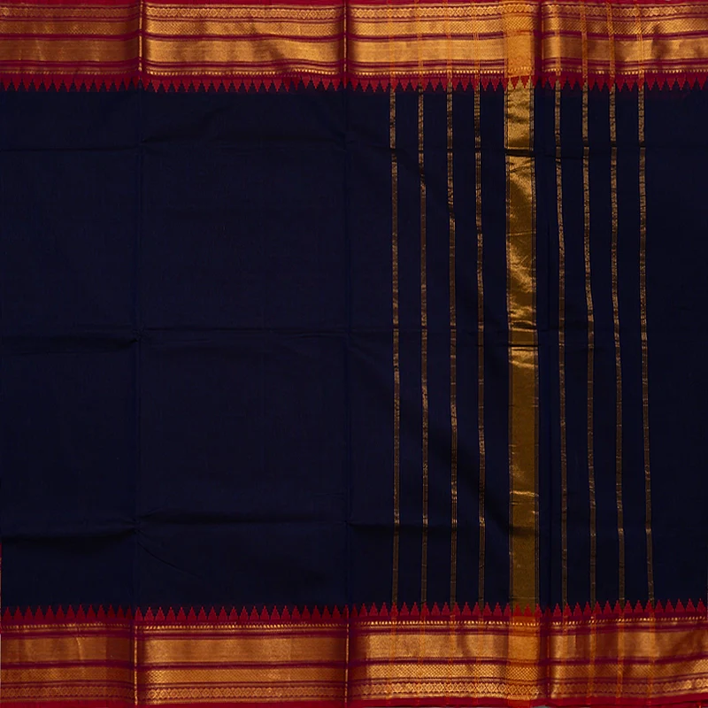 Hayagrivas Navy Blue Handloom Chettinad Cotton Saree KSBE86A1-8 - Image 3