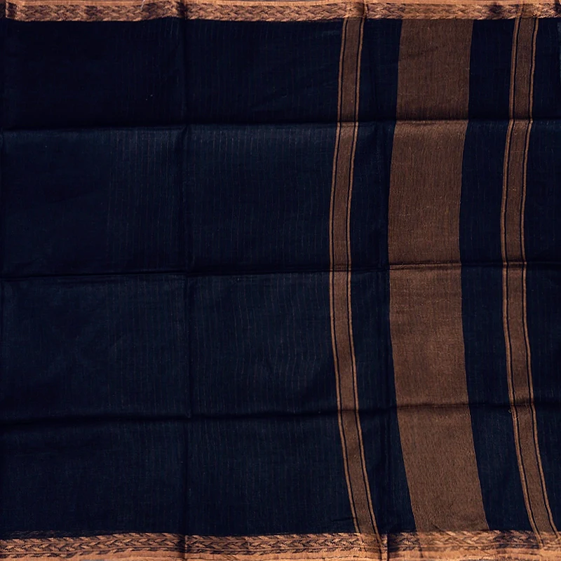 Hayagrivas Navy Blue Handloom Linen Saree KSBE147C2-4 - Image 3