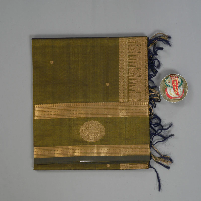 Hayagrivas Olive Green Kanchi Silk Cotton Saree SSCBF38D6-12