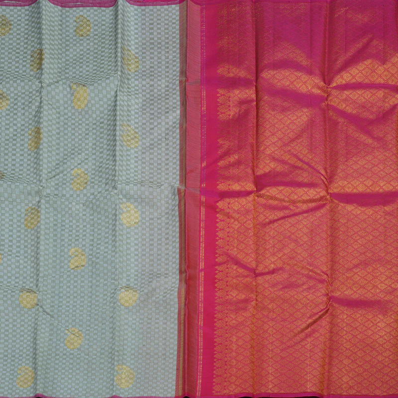 Hayagrivas Olive Green With White  Kanjivaram Silk Saree with Olive Green With White Border BBD596G1-1 - Image 5
