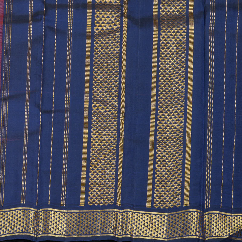 Hayagrivas Orange Handloom Kanjivaram Silk Saree with Dark Blue Border KBD1999B1-1 - Image 6