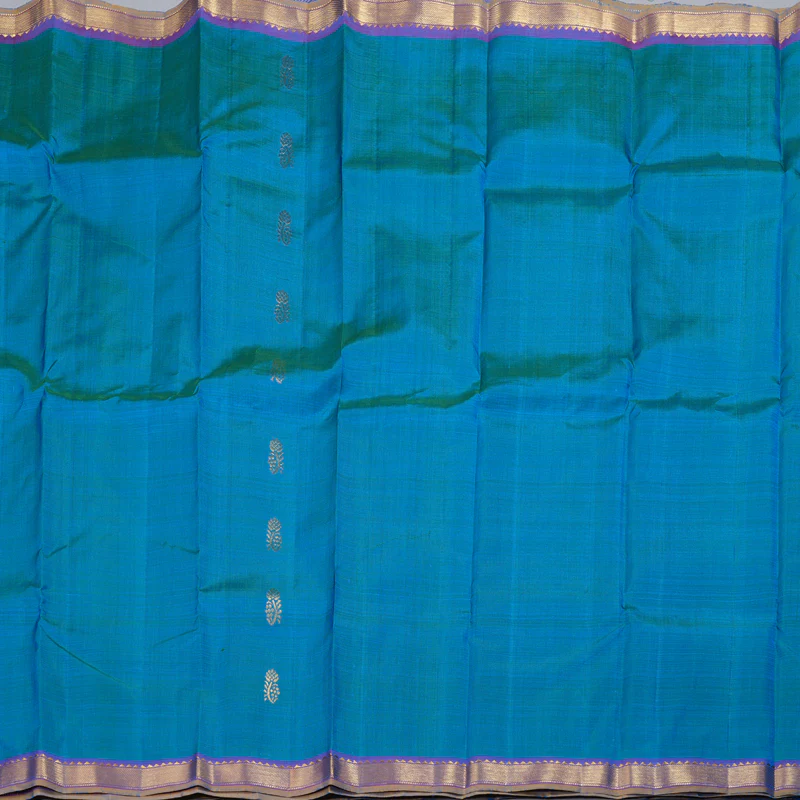 Hayagrivas Peacock Blue Handloom Kanjivaram Silk Saree with Purple Border KBD1921B5-3 - Image 3