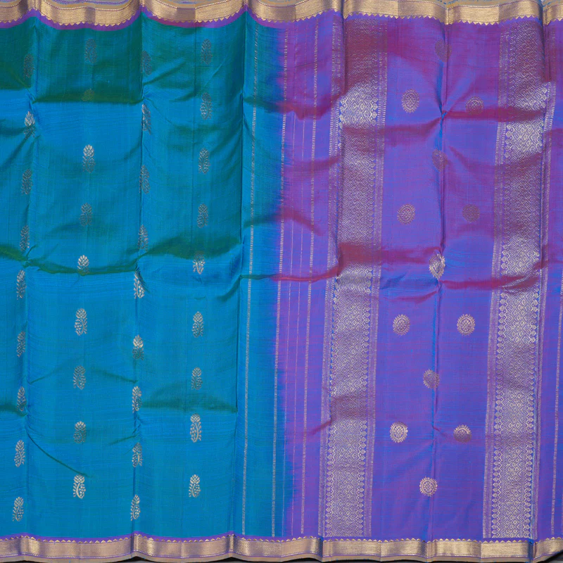 Hayagrivas Peacock Blue Handloom Kanjivaram Silk Saree with Purple Border KBD1921B5-3 - Image 4