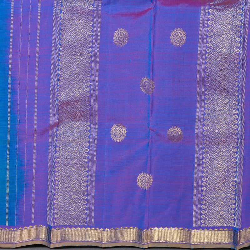 Hayagrivas Peacock Blue Handloom Kanjivaram Silk Saree with Purple Border KBD1921B5-3 - Image 5