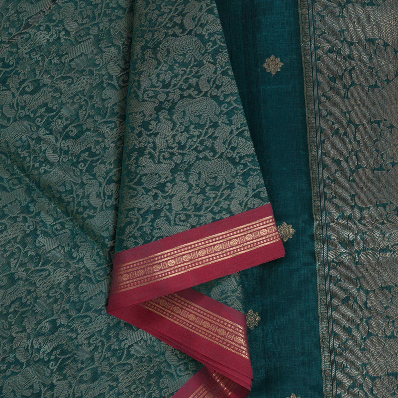 Hayagrivas Peacock Green Kanchi Silk Cotton Saree KSBE124C13-3 - Image 2