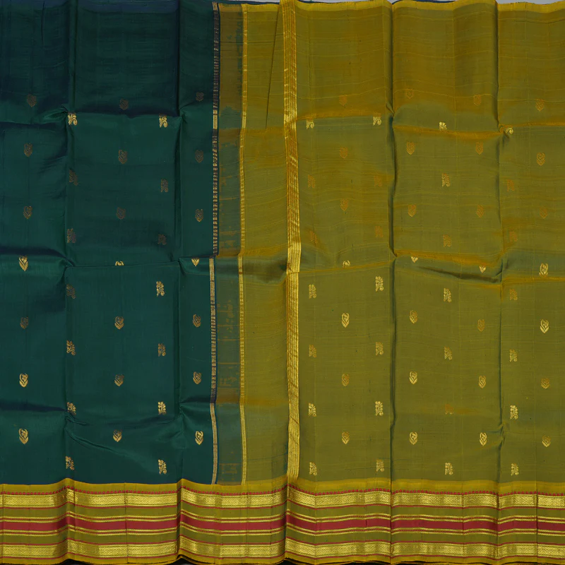Hayagrivas Peacock Green Pure One-sided border Kanjivaram Silk Saree KBE755G13-1 - Image 4