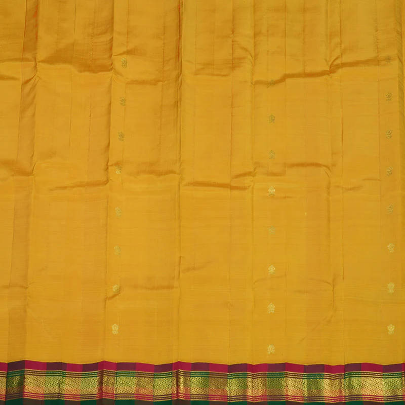 Hayagrivas Pure Kanjivaram One Side border saree in Mango Yellow with Multicolour Pallu KBE581F3-3 - Image 3