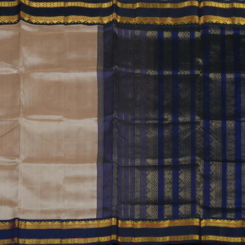 Hayagrivas Pure Silk Cotton Saree in Beige with Purplish Blue KBE415E11-9 - Image 4