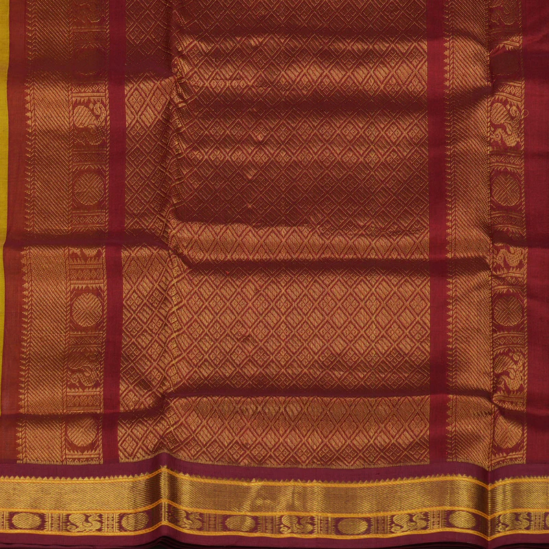 Hayagrivas Pure Silk Cotton saree in Lemon Yellow with Brick Red BBD1409L2-5 - Image 5