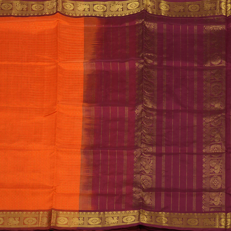 Hayagrivas Pure Silk Cotton saree in Vibrant Orange with Maroon KBE401E13-2 - Image 4
