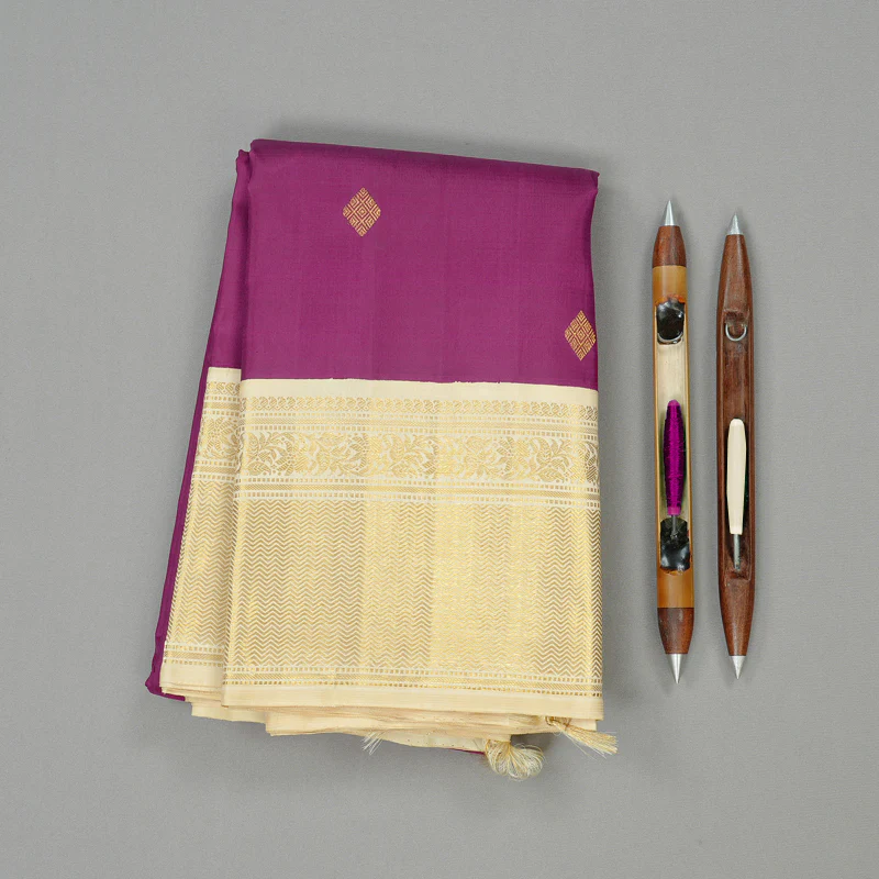 Hayagrivas Purple Handloom Kanjivaram Silk Saree with Sandal Border KBD2109C4-1 - Image 2