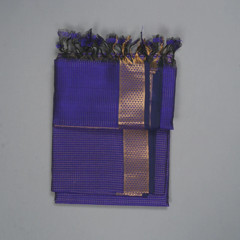 Hayagrivas Purplish-Blue Kora Silk Cotton Saree SSCBF14D6-46 - Image 2