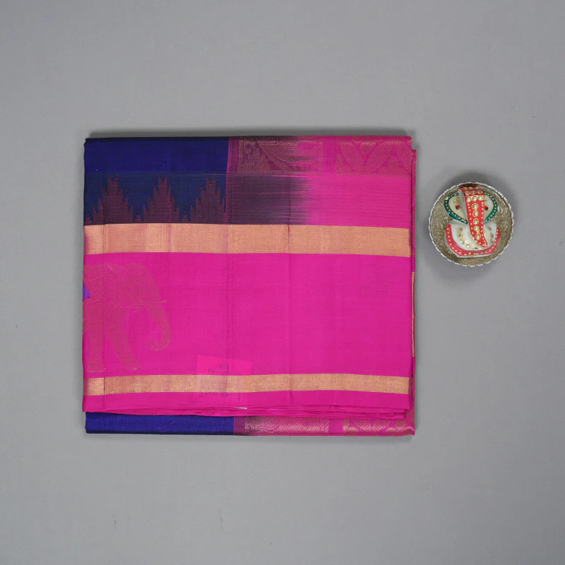 Hayagrivas Purplish-Blue Pure Silk Cotton Saree SSCBF36D13-1 - Image 2