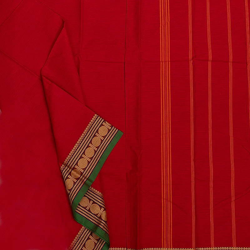 Hayagrivas Red Handloom Chettinad Cotton Saree KSBE1H1-2 - Image 2