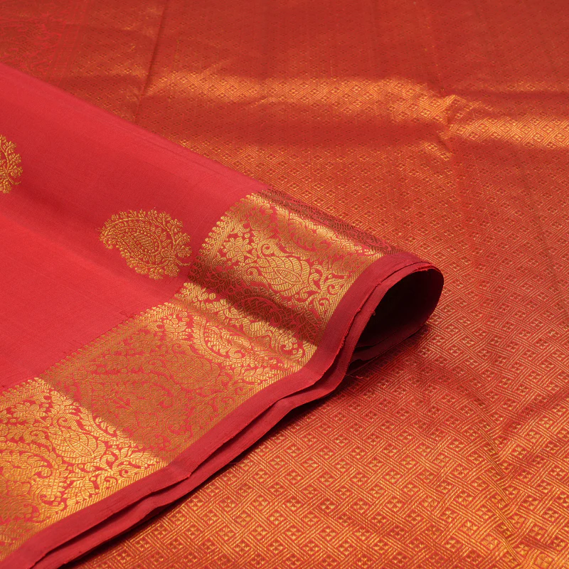 Hayagrivas Red Handloom Kanjivaram Silk Saree KBE319E5-1 - Image 4