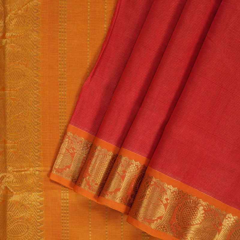 Hayagrivas Red Ten Yards Pure Silk Cotton Saree SSCBF52E5-4