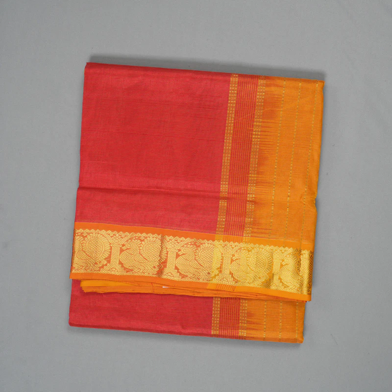 Hayagrivas Red Ten Yards Pure Silk Cotton Saree SSCBF52E5-4 - Image 2