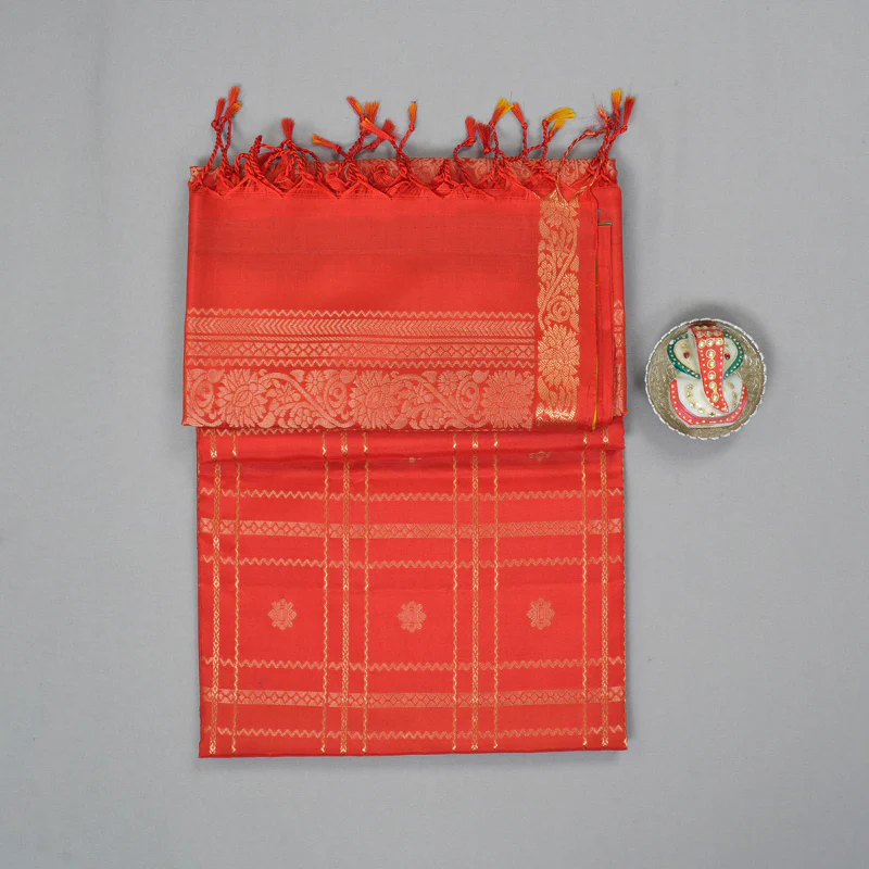 Hayagrivas Reddish-Orange Handloom Soft Silk Saree KSBE22I28-1