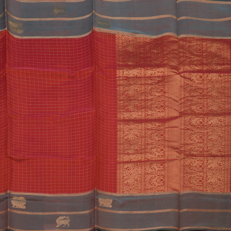 Hayagrivas Reddish-Orange Kanchi Silk Cotton Saree KBE2278B1-3 - Image 4