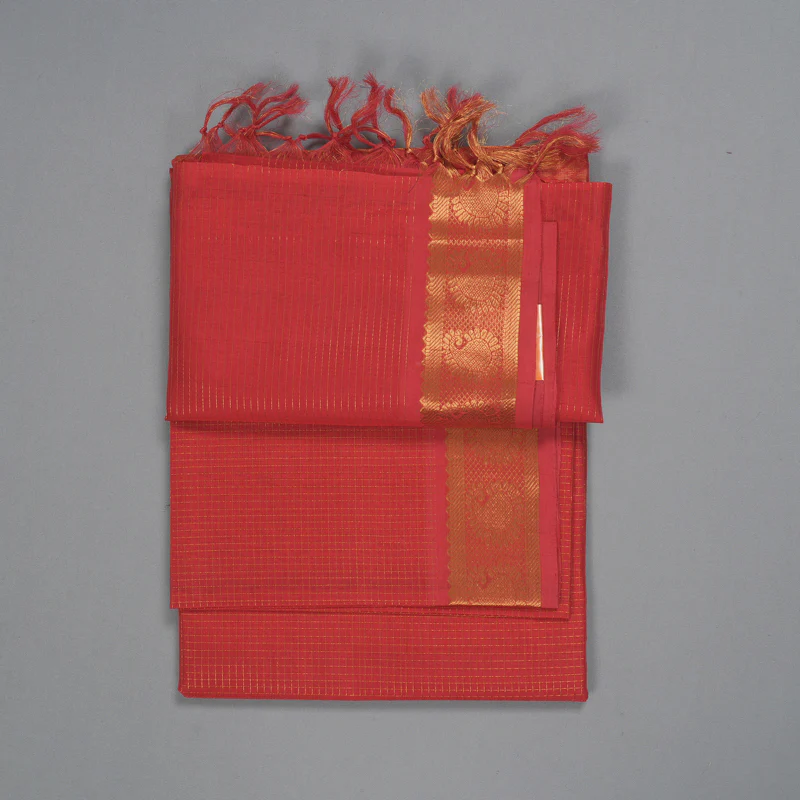 Hayagrivas Reddish-Orange Kora Silk Cotton Saree SSCBF14D6-27 - Image 2