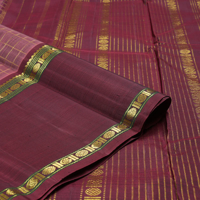 Hayagrivas Rosewood Pink Handloom Kanjivaram Silk Saree with Ganga Jamuna (Wine Maroon and Bottle Green) Border KBD1537A5-7 - Image 3