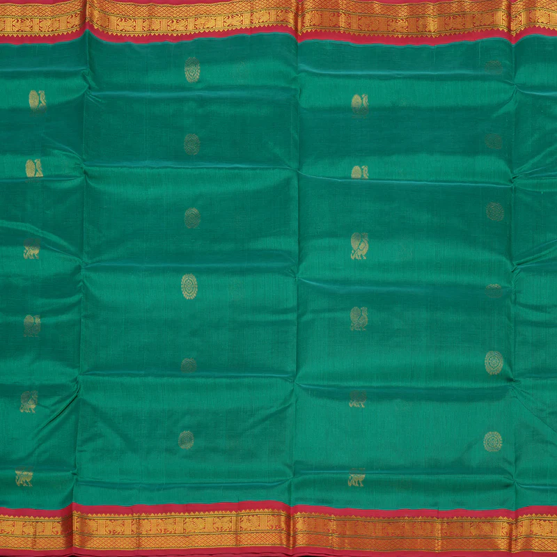 Hayagrivas Sea Green Pure Silk Cotton Saree with Red border KBE783H4-29 - Image 3