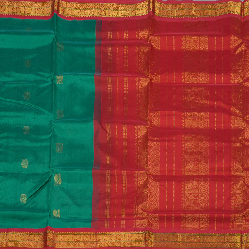 Hayagrivas Sea Green Pure Silk Cotton Saree with Red border KBE783H4-29 - Image 4