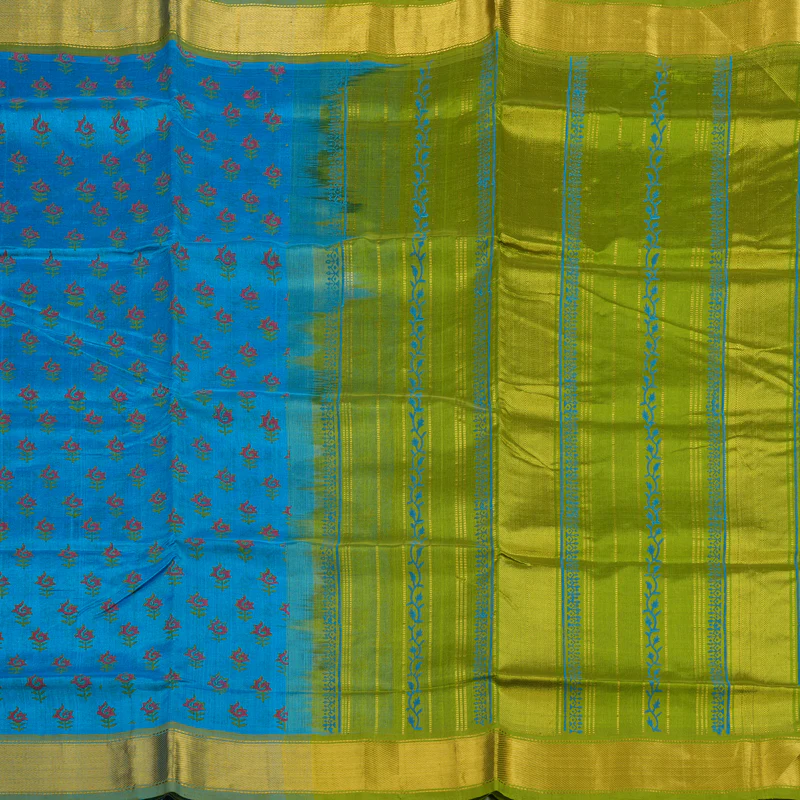 Hayagrivas Sky Blue Pure Printed Silk Cotton Saree HBF62D3-5 - Image 4