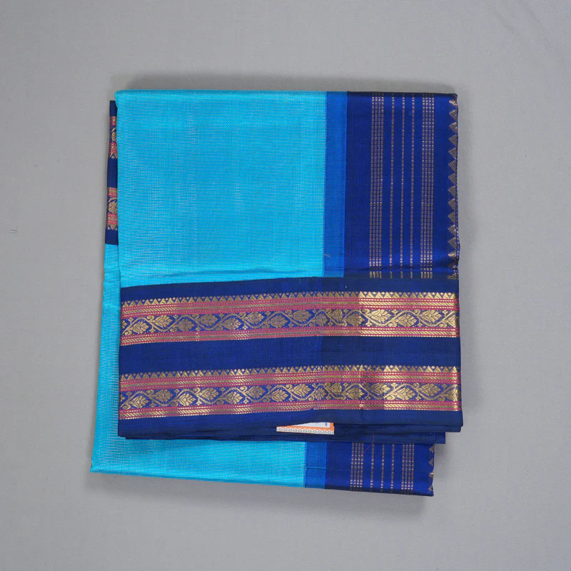 Hayagrivas Sky Blue Pure Silk Cotton Saree SSCBF36D4-3 - Image 2