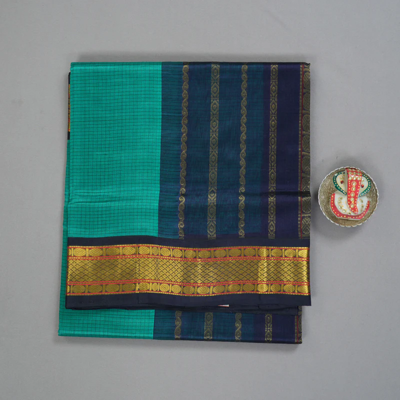 Hayagrivas Teal Green Pure Silk Cotton Saree SSCBF35D5-20 - Image 2